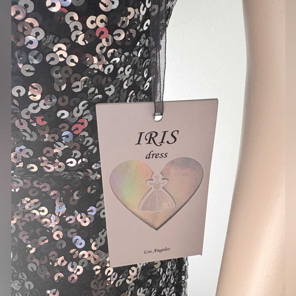 NWT IRIS Sequin Black Spaghetti Straps Dress adjustable straps, fully lined Sz M - Picture 7 of 9